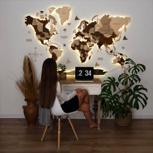 Load image into Gallery viewer, 3D LED Wooden World Map
