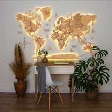 Load image into Gallery viewer, 3D LED Wooden World Map