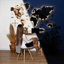 Load image into Gallery viewer, 3D LED Wooden World Map