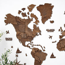 Carica l'immagine nel visualizzatore di Gallery, Mappa del Mondo 3D colore Noce Scuro