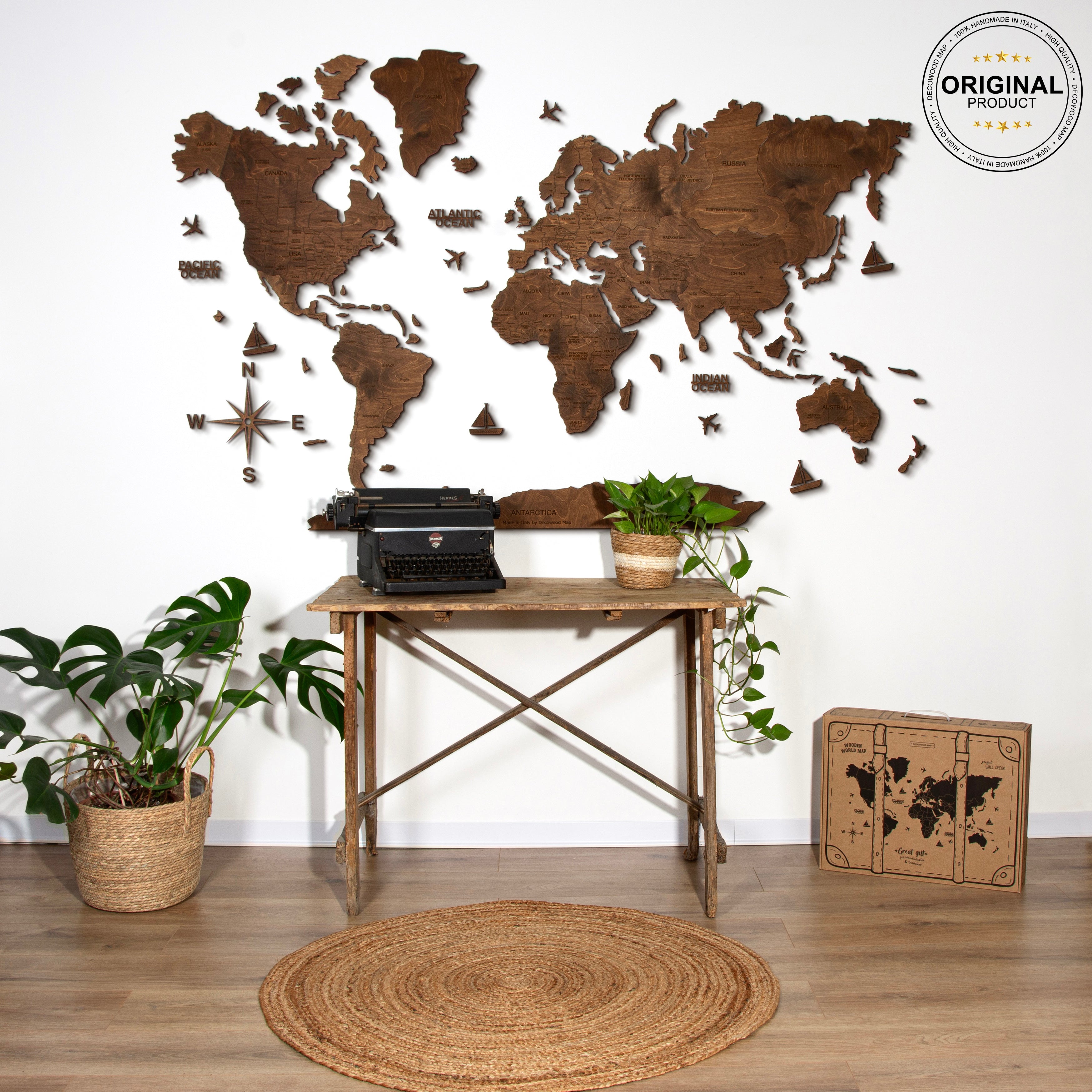 2D Wooden World Map Dark Walnut – Decowood Map