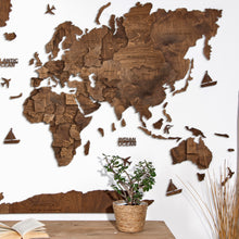 Carica l'immagine nel visualizzatore di Gallery, Mappa del Mondo 3D colore Noce Scuro
