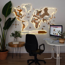 Load image into Gallery viewer, 3D LED Wooden World Map