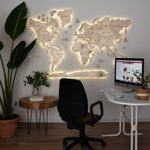 Load image into Gallery viewer, 2D LED Wooden World Map