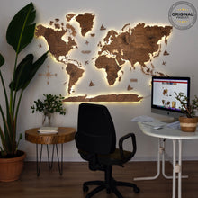 Load image into Gallery viewer, 2D LED Wooden World Map