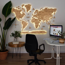 Load image into Gallery viewer, 2D LED Wooden World Map