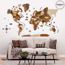 Load image into Gallery viewer, 3D Wooden World Map Cappuccino
