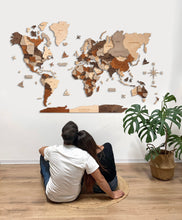 Load image into Gallery viewer, 3D Wooden World Map Multicolor Grey
