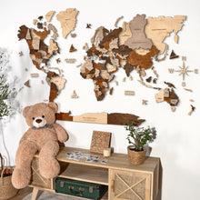 Load image into Gallery viewer, 3D Wooden World Map Multicolor Grey
