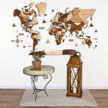 Load image into Gallery viewer, 3D Wooden World Map Multicolor Walnut
