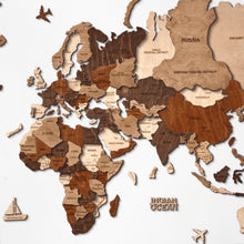 Load image into Gallery viewer, 3D Wooden World Map Multicolor Walnut
