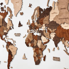 Load image into Gallery viewer, 3D Wooden World Map Multicolor Walnut
