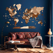 Load image into Gallery viewer, 3D Wooden World Map Multicolor Walnut
