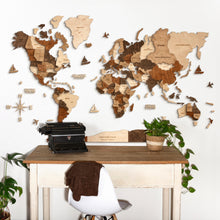 Load image into Gallery viewer, 3D Wooden World Map Multicolor Walnut
