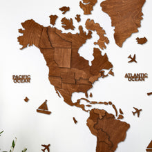 Load image into Gallery viewer, 3D Wooden World Map Mahogany
