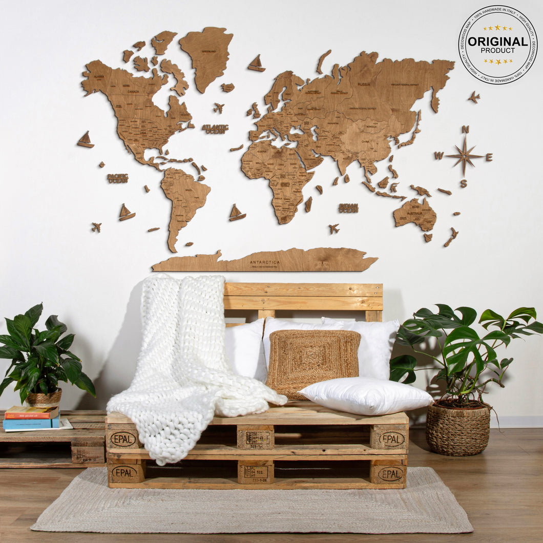 2D Wooden World Map Oak