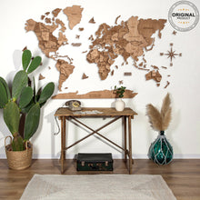 Load image into Gallery viewer, 3D Wooden World Map Oak
