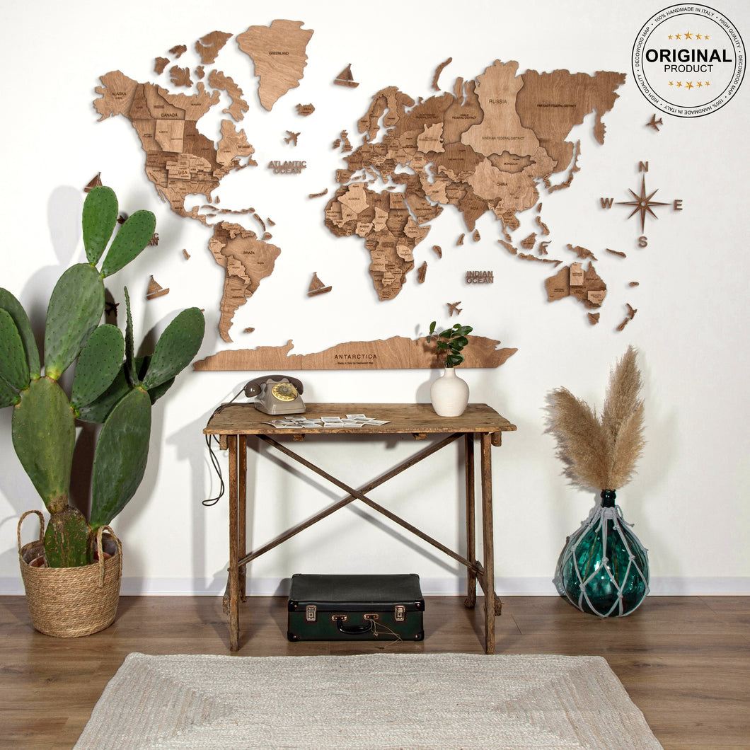 3D Wooden World Map Oak