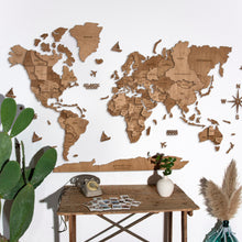 Load image into Gallery viewer, 3D Wooden World Map Oak
