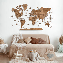 Load image into Gallery viewer, 3D Wooden World Map Oak
