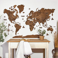 Load image into Gallery viewer, 3D Wooden World Map Dark Walnut
