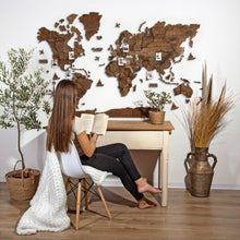 Load image into Gallery viewer, 3D Wooden World Map Dark Walnut
