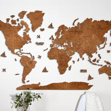 Load image into Gallery viewer, 2D Wooden World Map Mahogany
