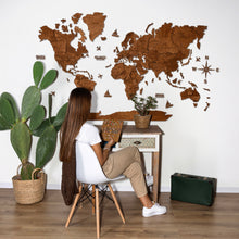 Load image into Gallery viewer, 3D Wooden World Map Mahogany
