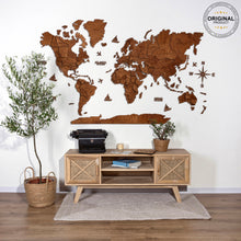 Load image into Gallery viewer, 3D Wooden World Map Mahogany
