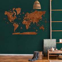 Load image into Gallery viewer, 3D Wooden World Map Mahogany
