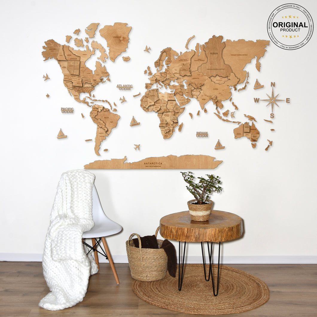 3D Wooden World Map Light