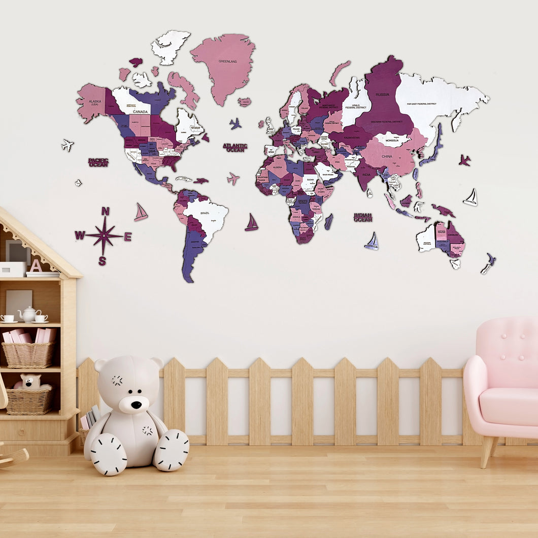 3D WORLD MAP MULTICOLOR - PINK