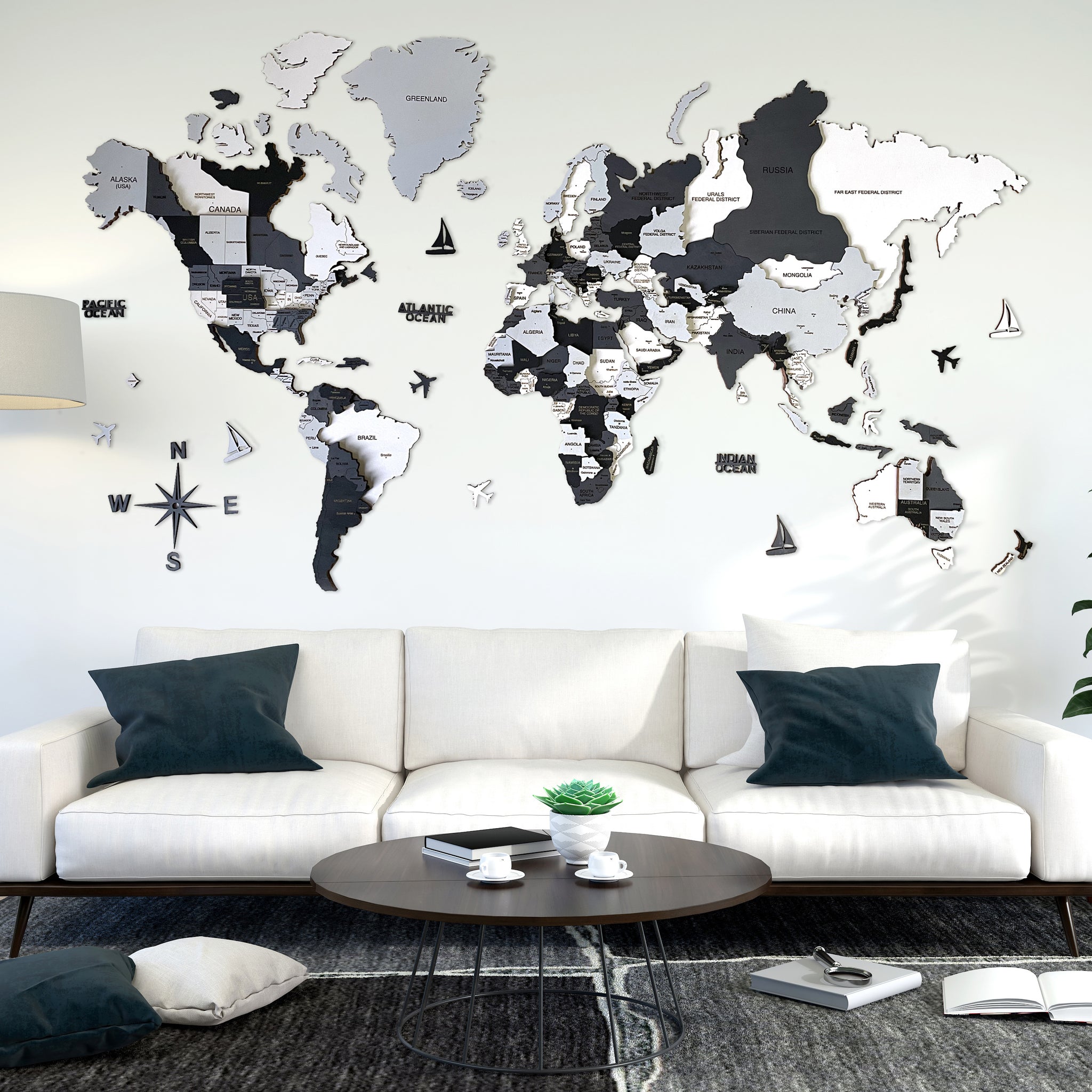 Carte Du Monde En Bois 3D Green Split - Décoration Murale Design